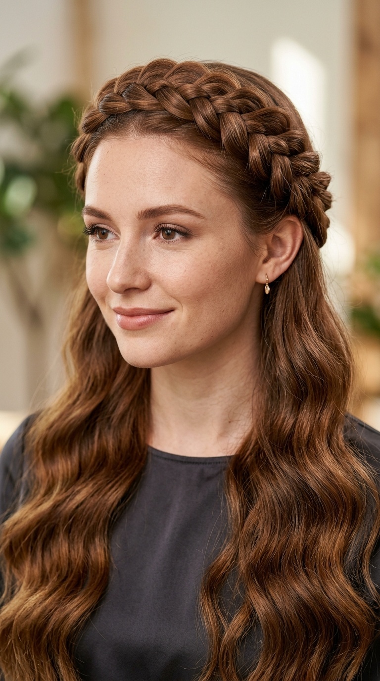 Dutch Braid Crown with Long Waves