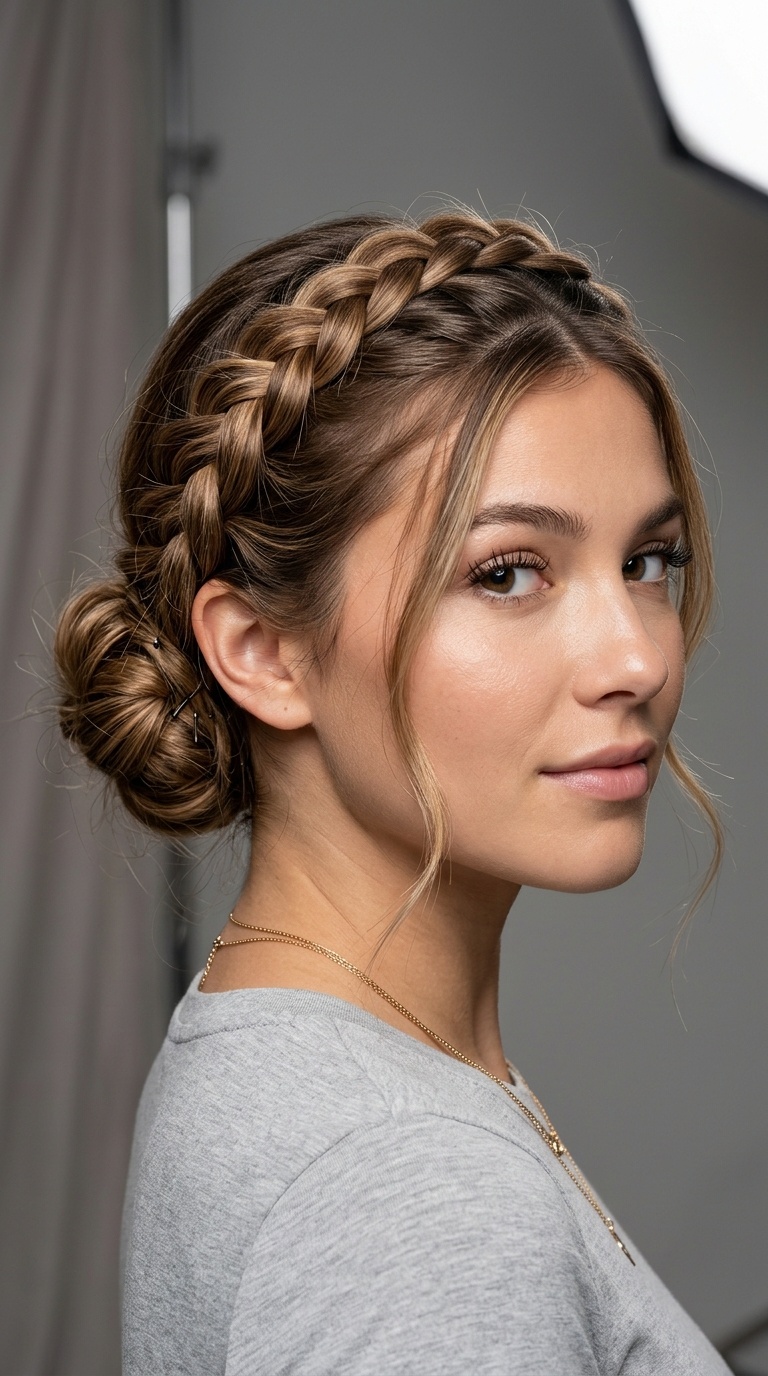 Dutch Braid Halo with Low Bun