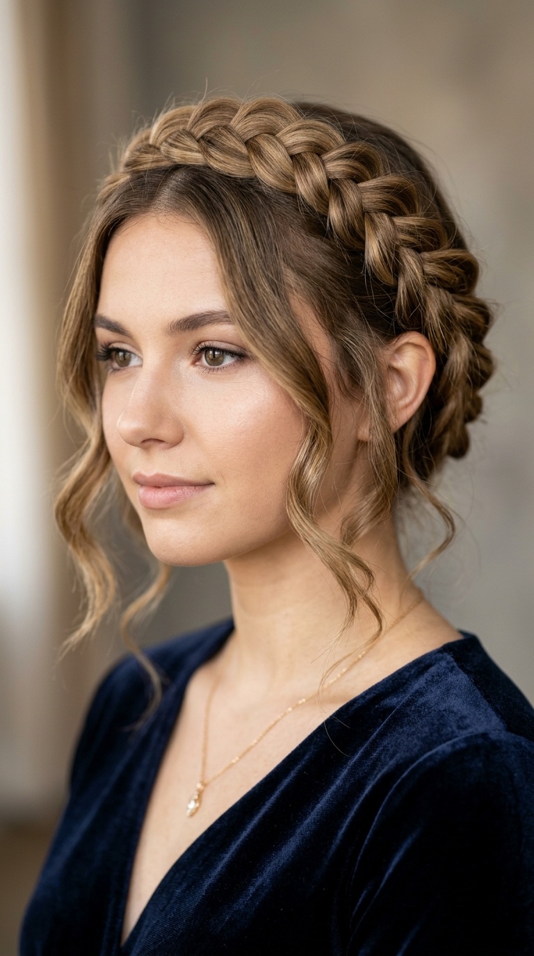 Dutch Braid Halo with Soft Tendrils