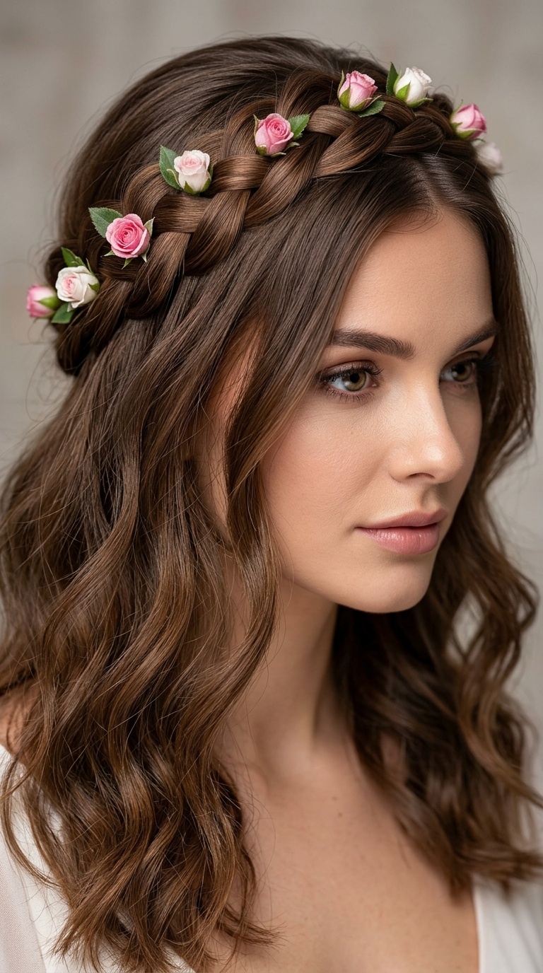 Dutch Braid Headband with Miniature Roses