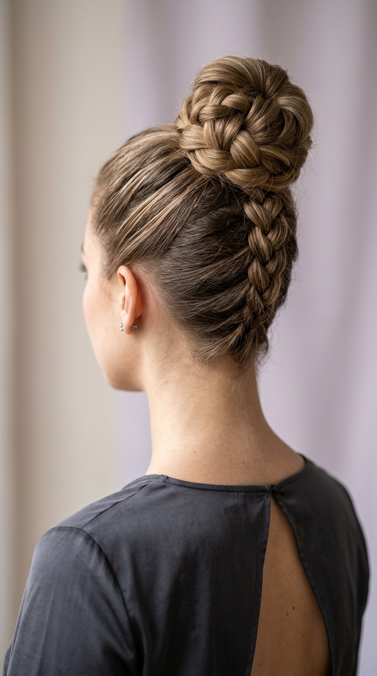 Dutch Braid into a High Bun