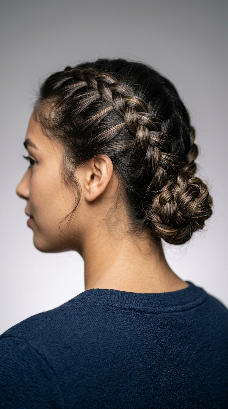 Dutch Braid Low Bun