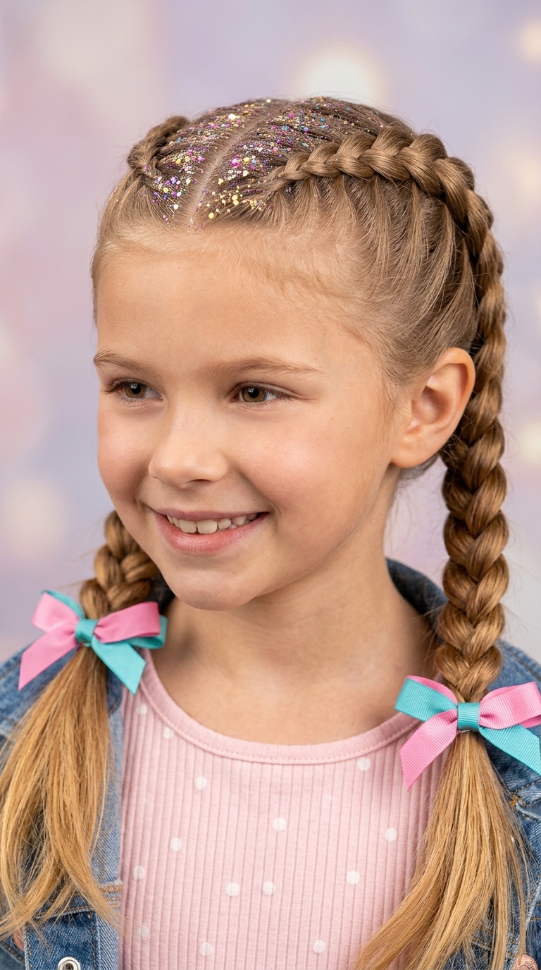 Dutch Braid Pigtails with Chunky Glitter Roots