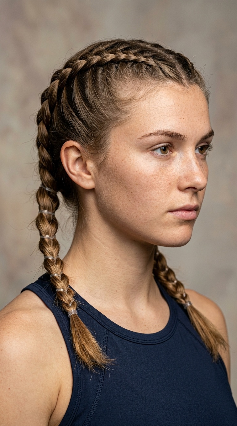 Dutch Braid Pigtails with Elastic Sections