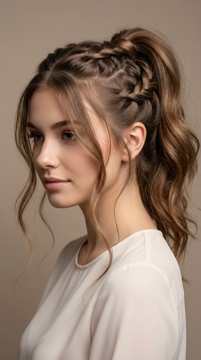 Dutch Braid Ponytail with Loose Strands