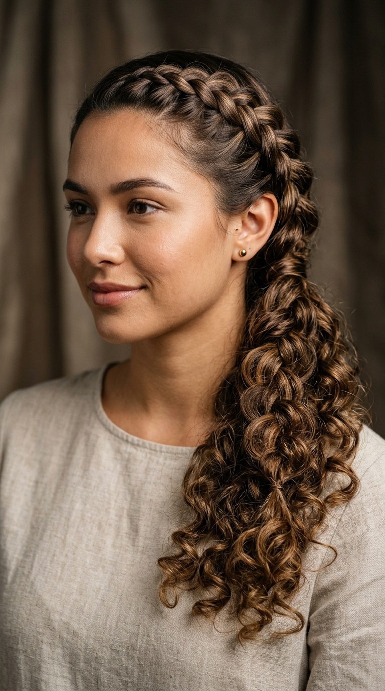 Dutch Braid with Cascading Ringlets