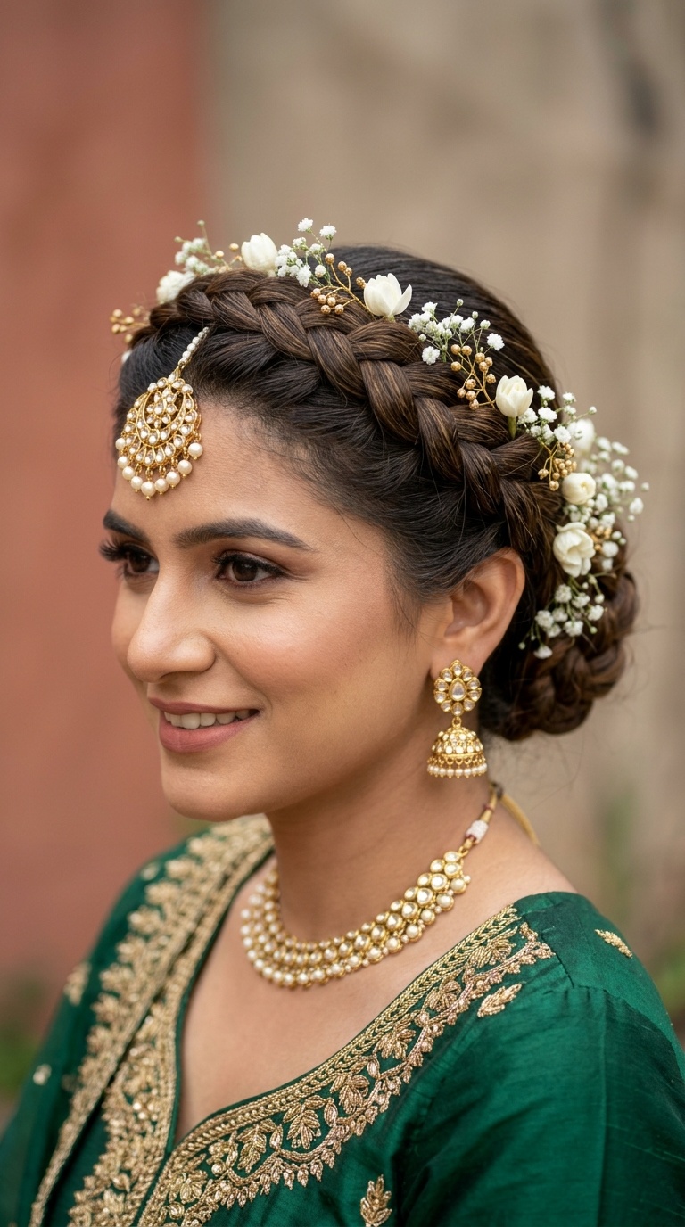 Dutch Braid with Floral Accents