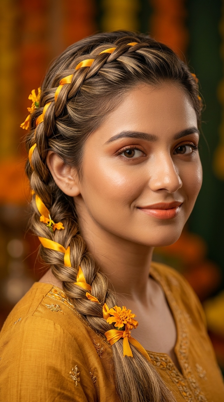 Dutch Braid with Marigold Ribboning