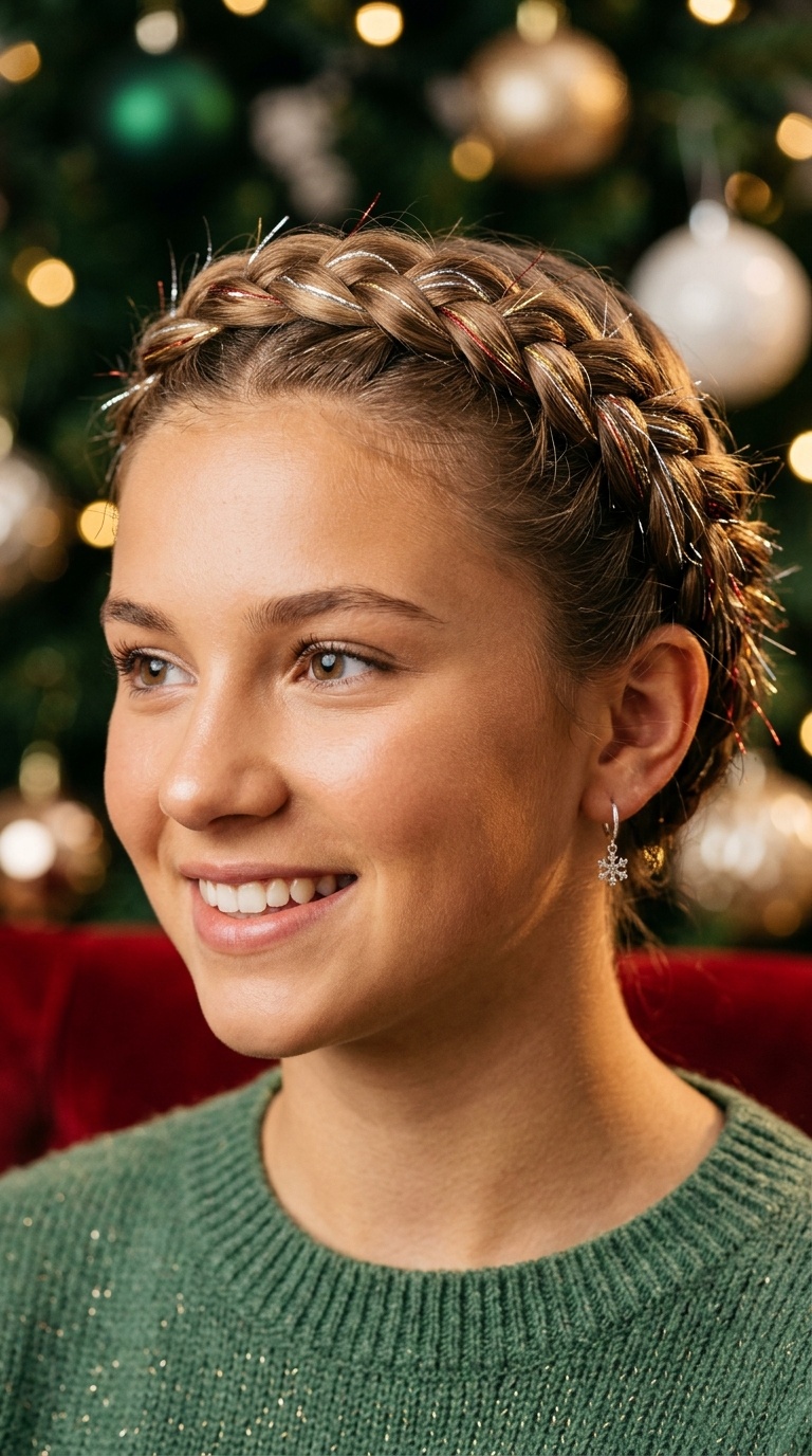 Dutch Braided Crown with Tinsel