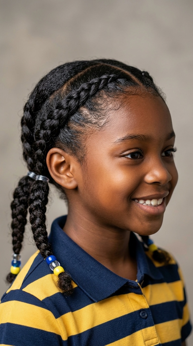Dutch Braids into Low Pigtails