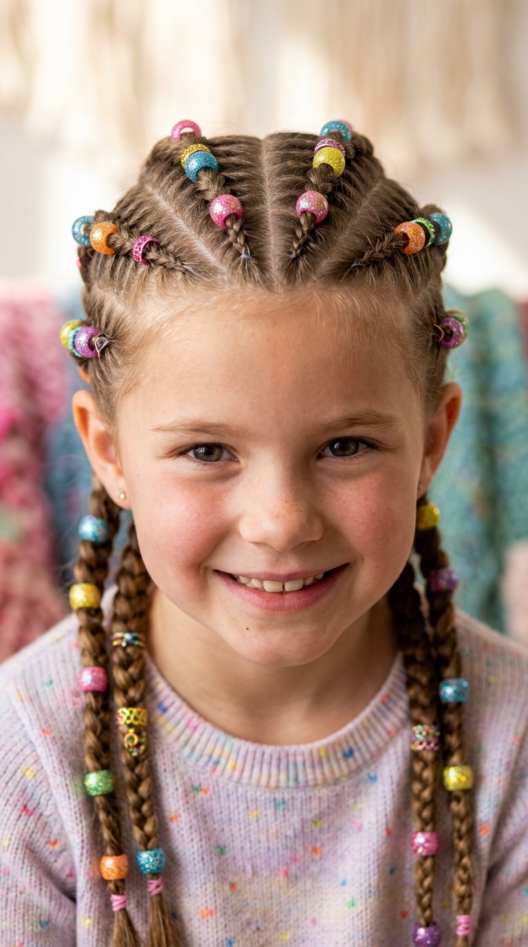 Dutch Braids with Glitter Beads