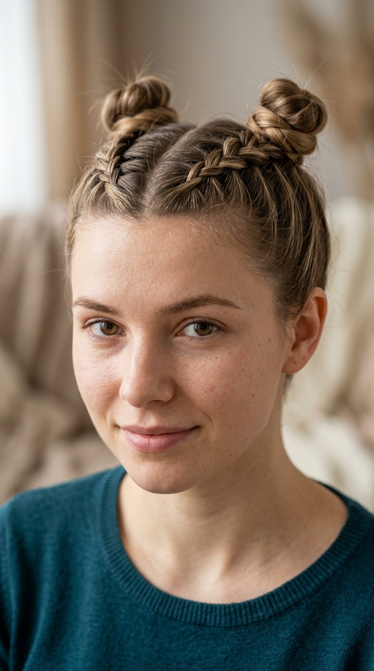 Dutch Braids with Mini Buns