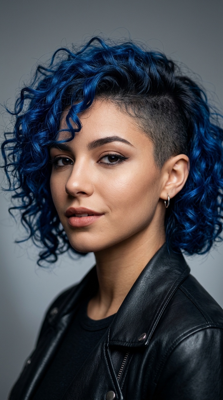 Electric Blue Curly Bob Undercut