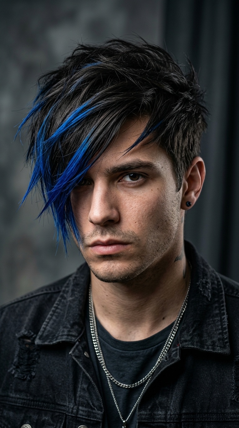 Electric Blue Tipped Asymmetrical Cut