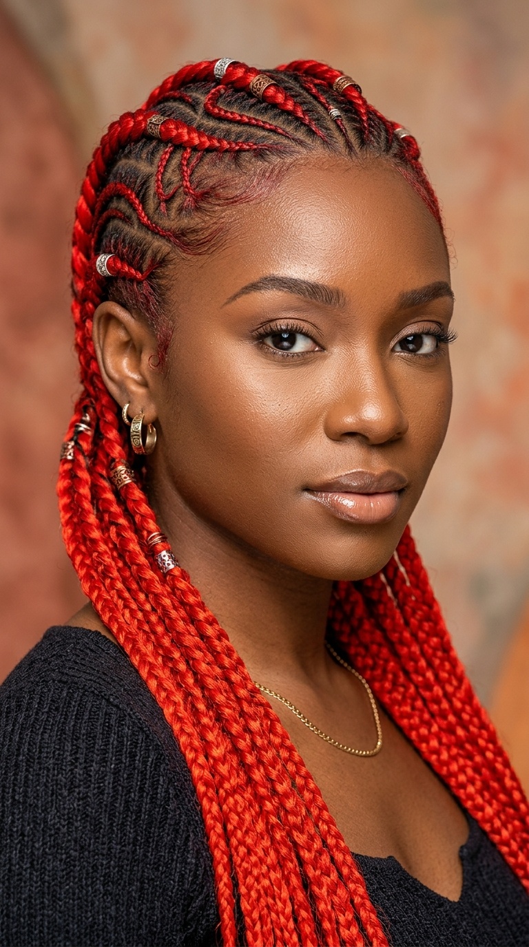 Electric Red Tribal Braids