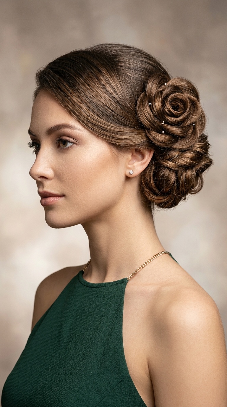 Elegant Rose Bun Updo
