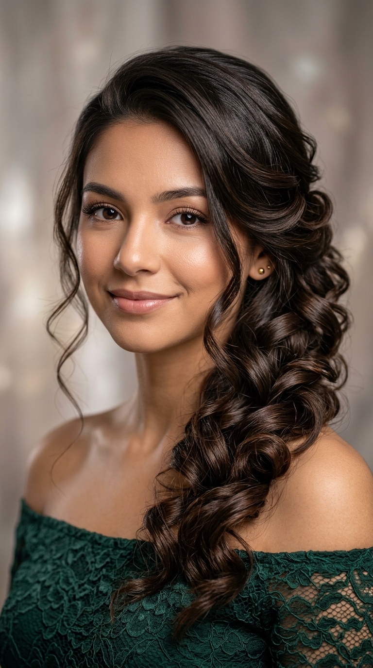 Elegant Side-Swept Curls