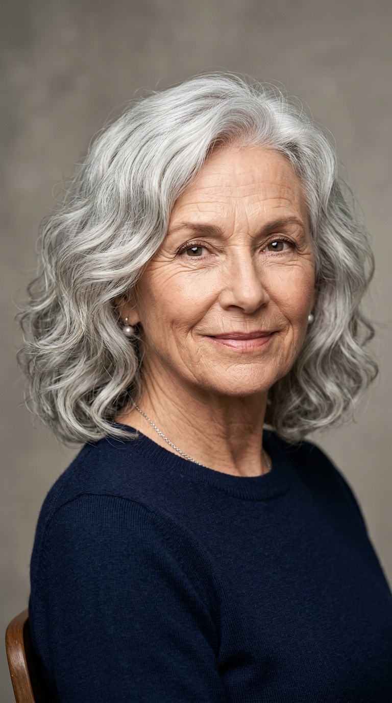 Elegant Silver Shoulder-Length Waves
