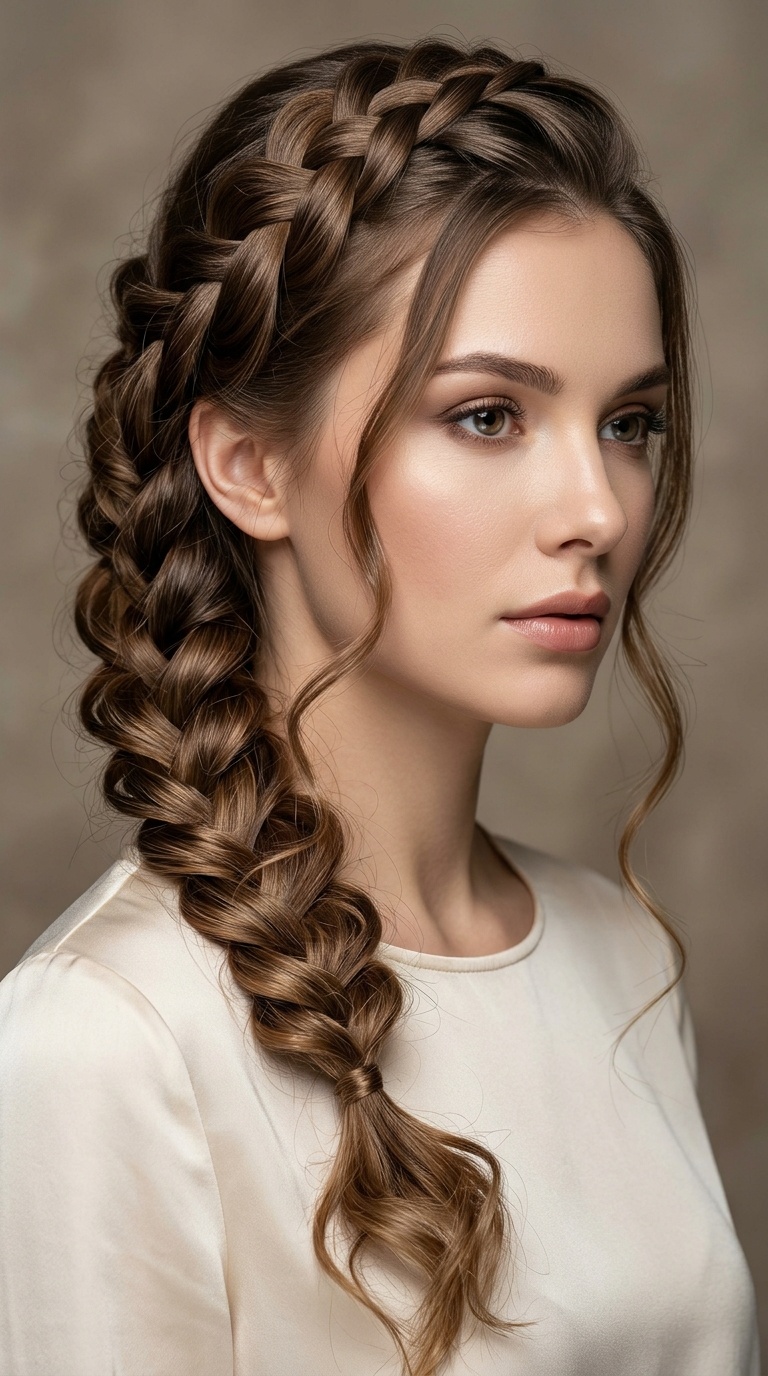Elegant Waterfall Braid with Curls