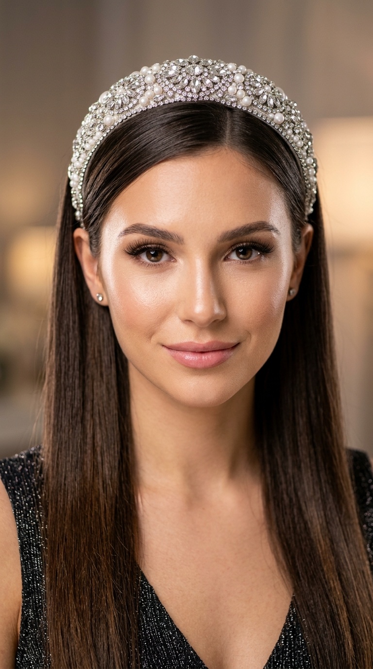 Embellished Headband with Straight Hair