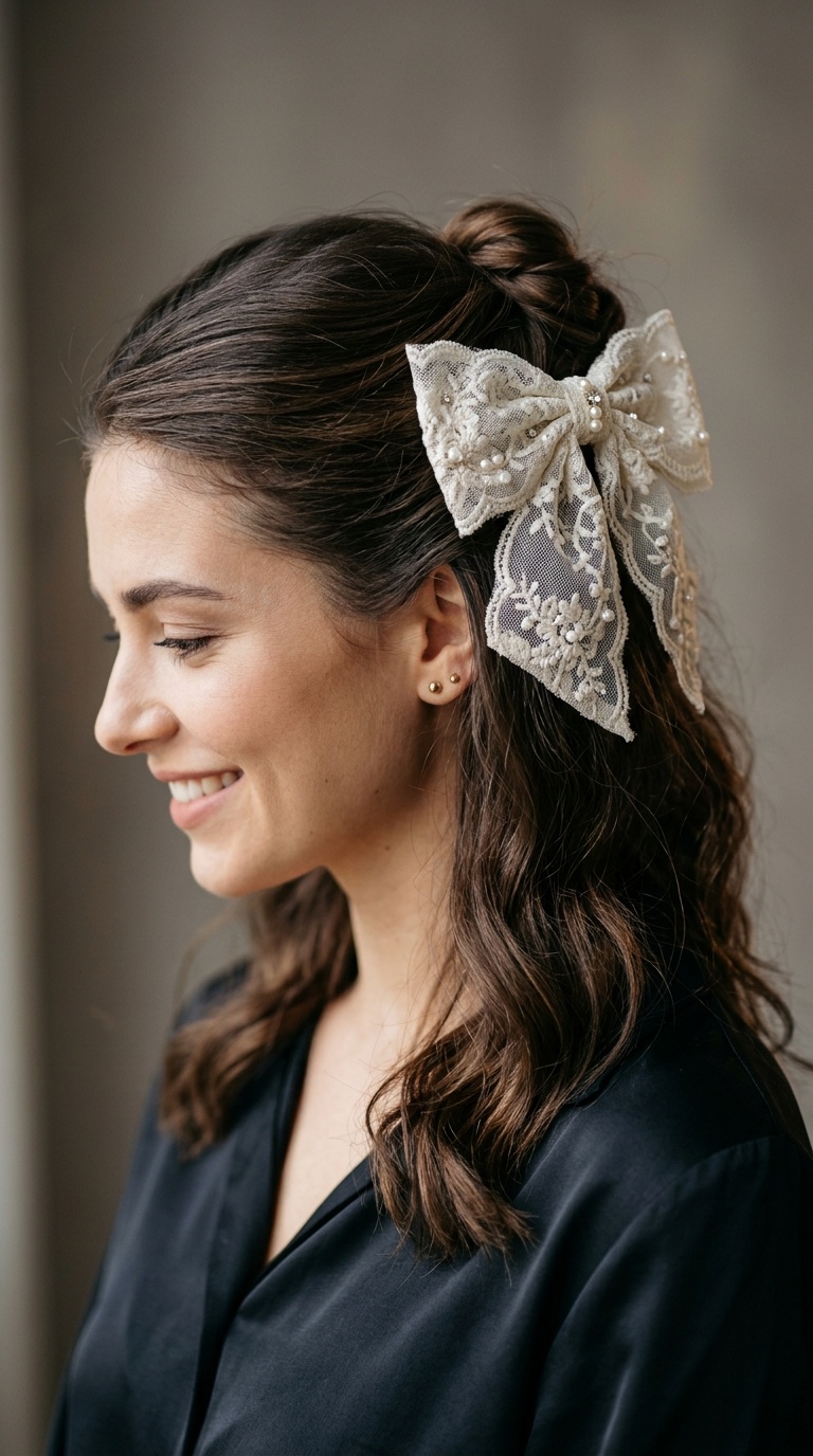 Embroidered Lace Vintage Bow
