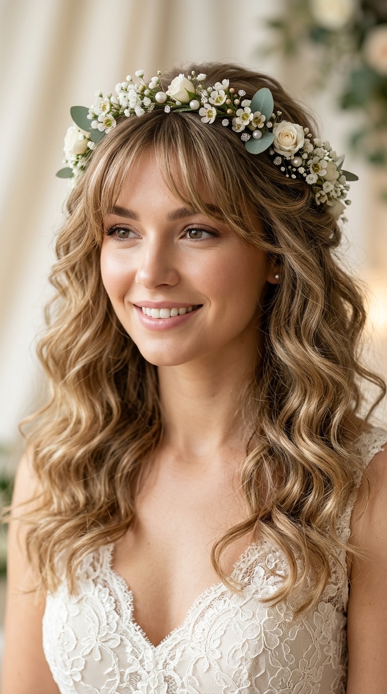 Ethereal Flower Crown Waves with Soft Fringe
