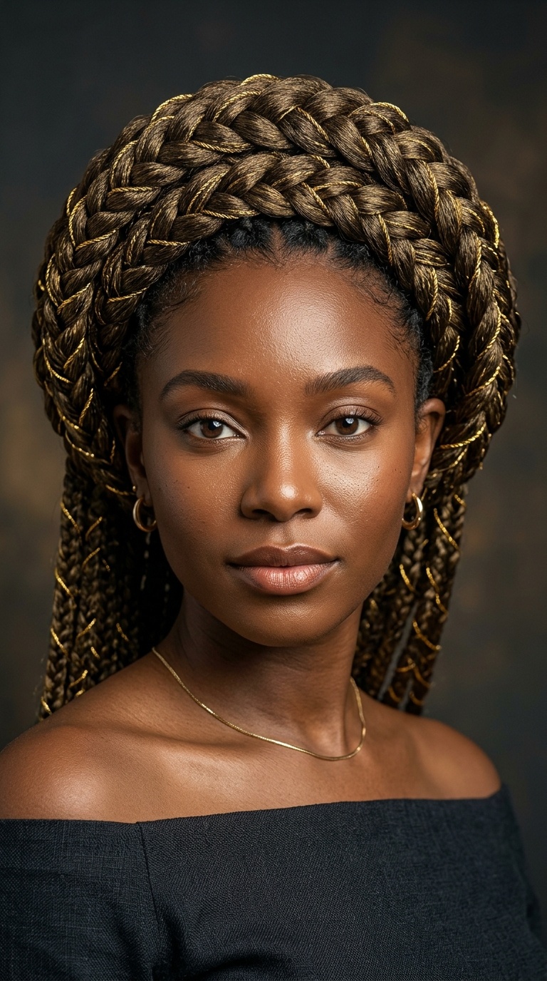 Extra Long Braided Crown with Gold Threading