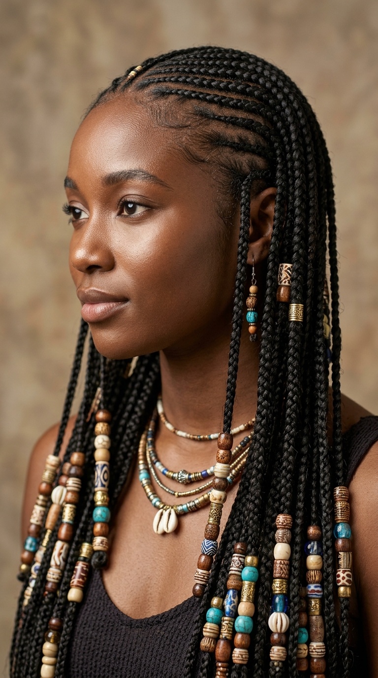 Extra Long Fulani Braids with Tribal Beads
