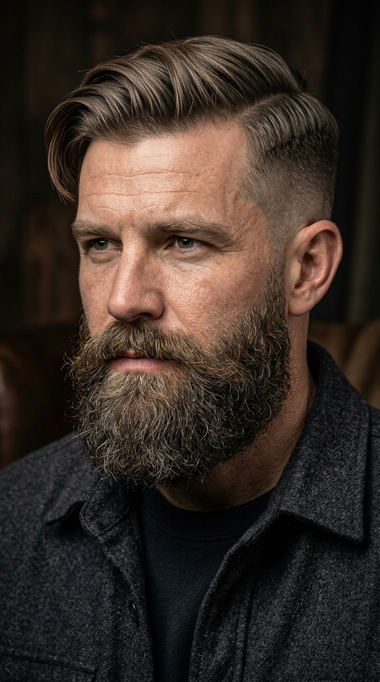Faded Side Part + Garibaldi Beard