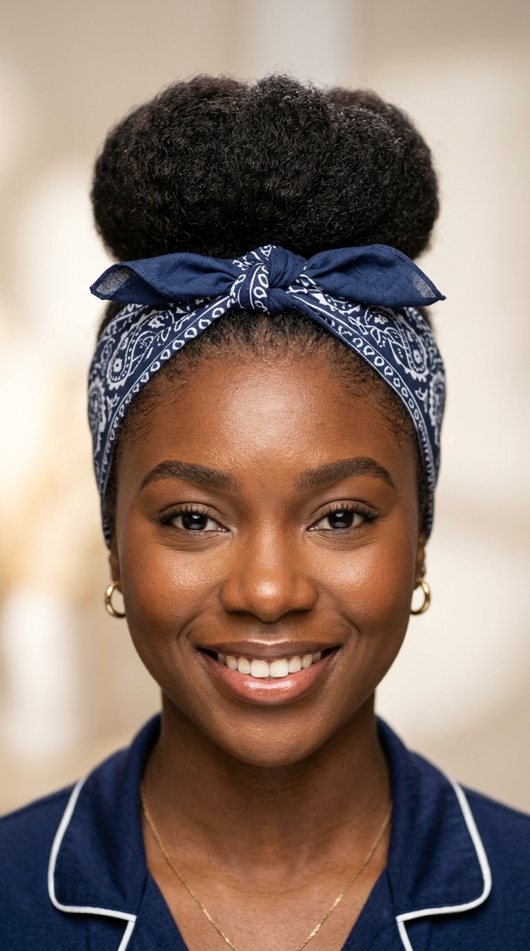 Faux Bang Roll with Crown Bandana Tie