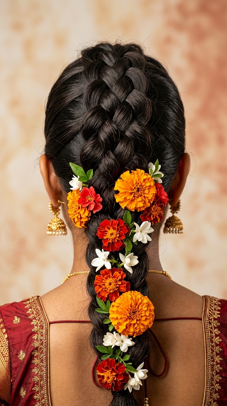 Faux Hawk Braid with Bold Floral Accents
