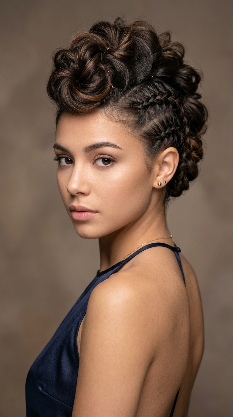 Faux Hawk Updo with Braided Sides