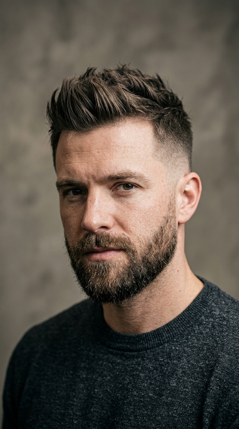 Faux Hawk with Tapered Sides and Rugged Beard