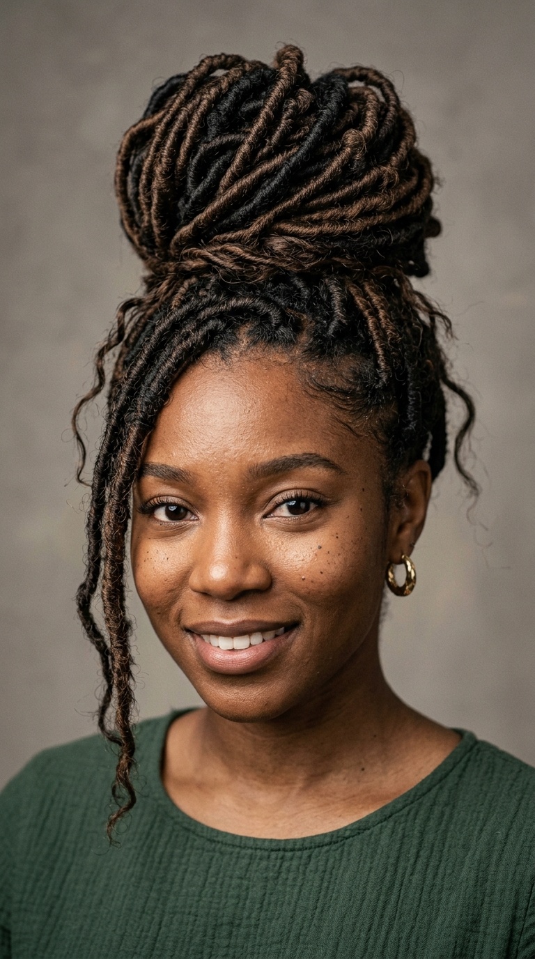 Faux Locs Messy Bun