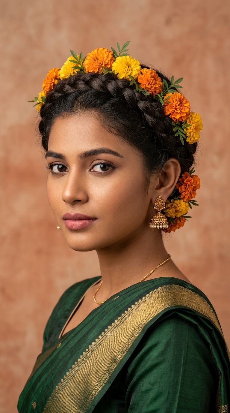 Faux Milkmaid Braid with Marigolds