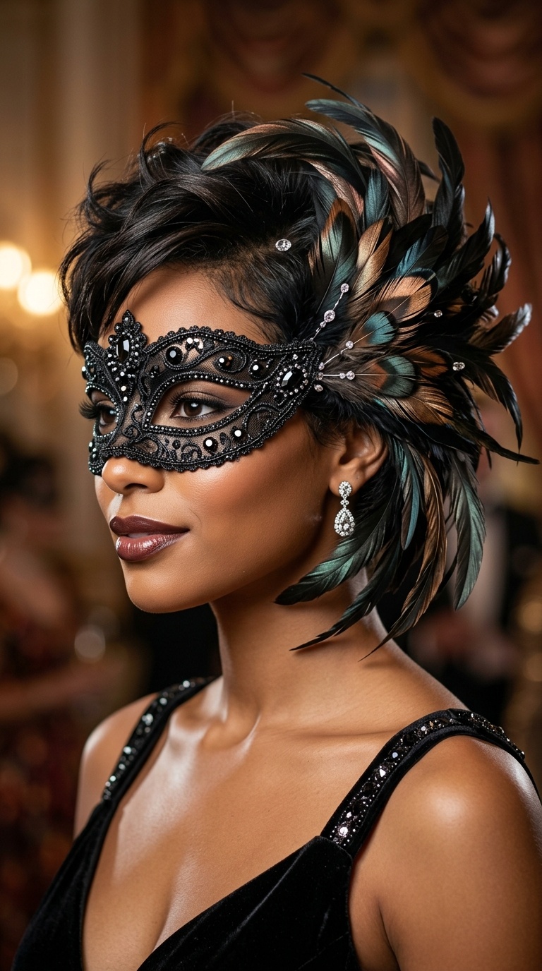 Feather-Adorned Pixie Cut