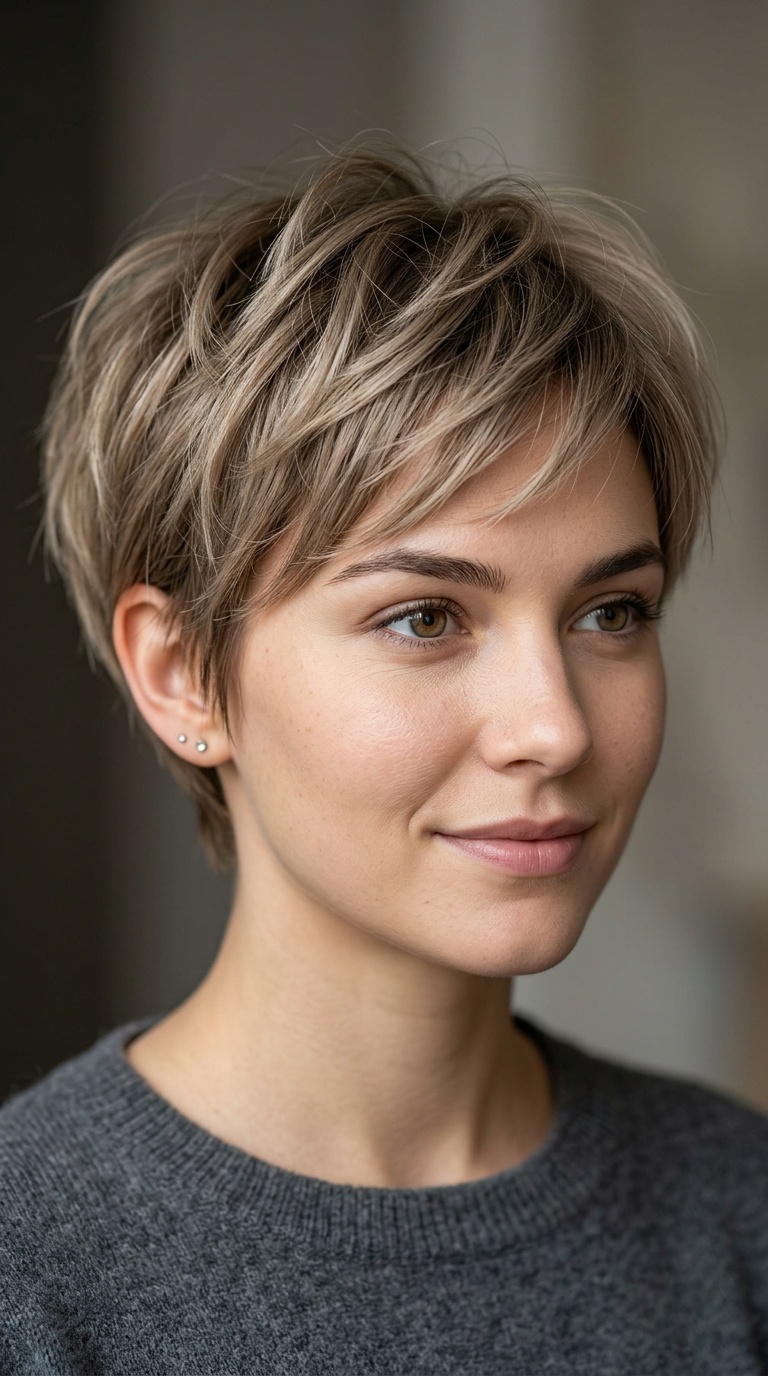 Feathered Ear-Length Pixie