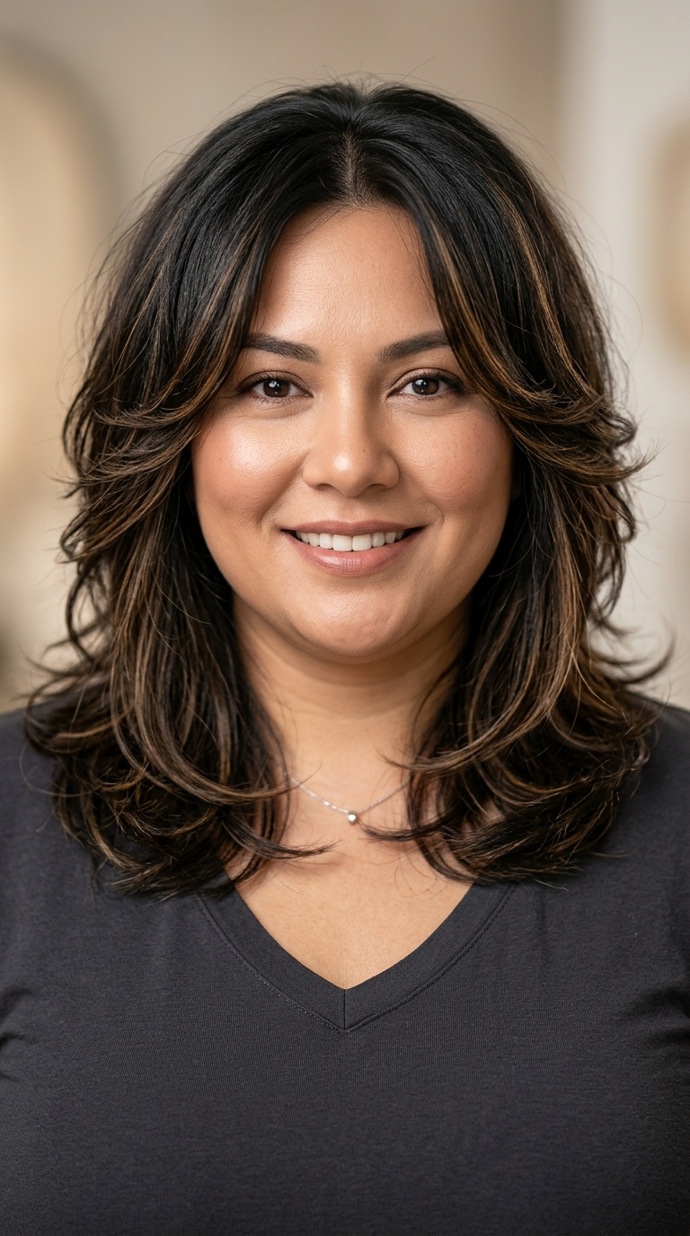 Feathered Layers for Mid-Length Hair