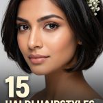 15 Haldi Hairstyles for Bride Short Hair with Floral Tiara
