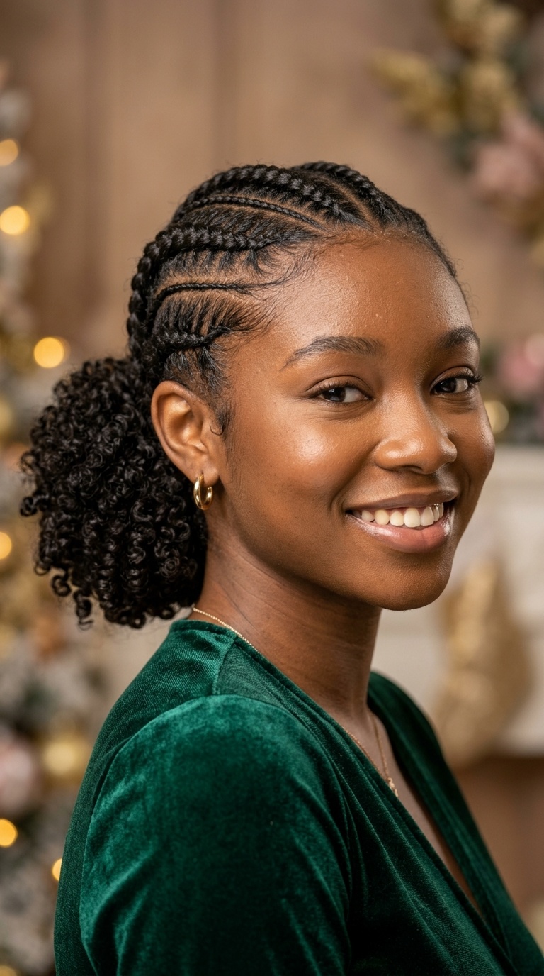 Feed-in Braids with a Low Curly Bun