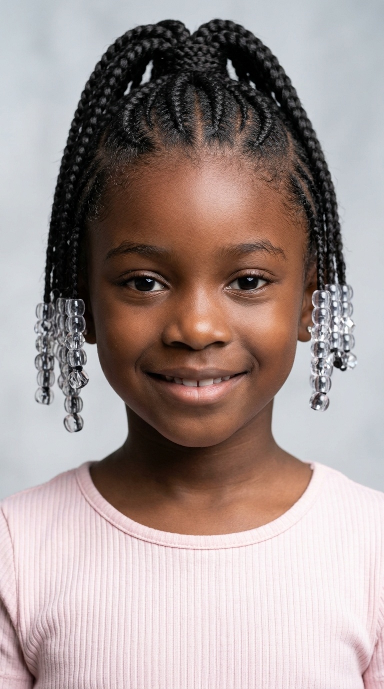Feed-in Cornrows with Clear Beads