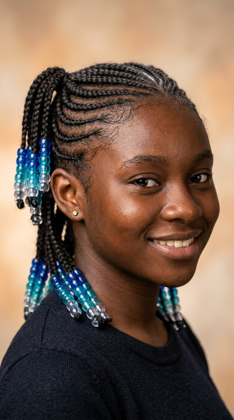 Feed-in Cornrows with Gradient Beads