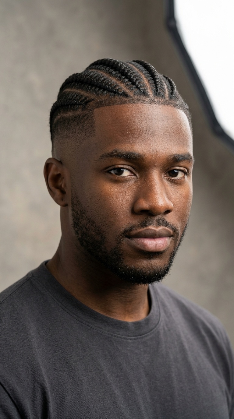 Feed-In Cornrows with High Skin Fade