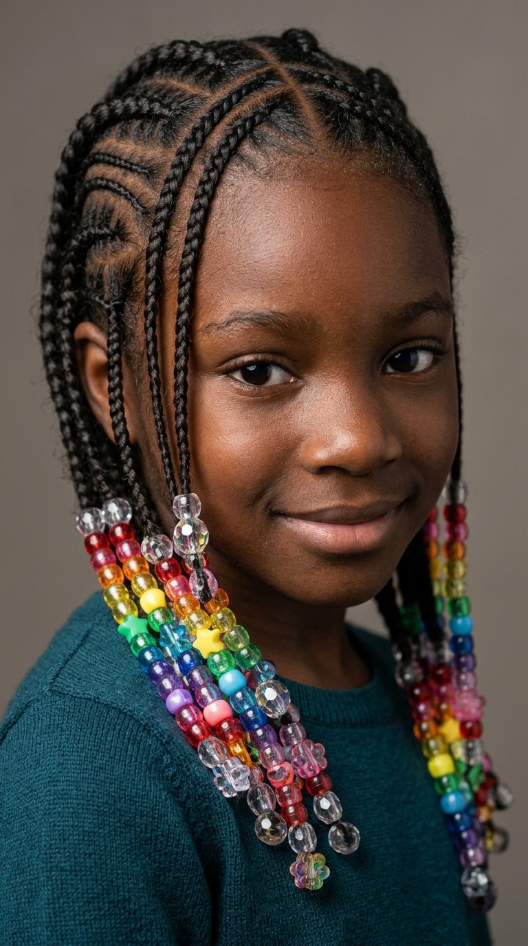 Feed-in Cornrows with Rainbow Beads
