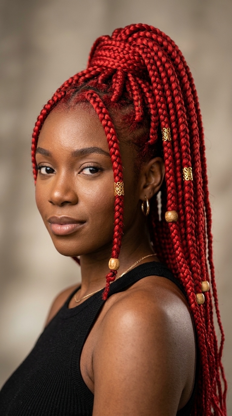 Fire-Engine Red Braided Ponytail