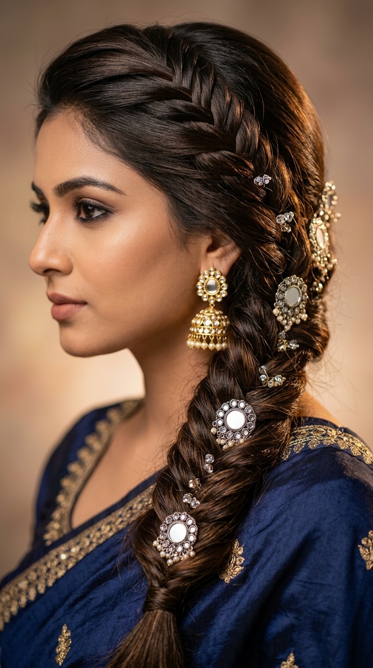 Fish-Tail Braid with Mirror Work Pins