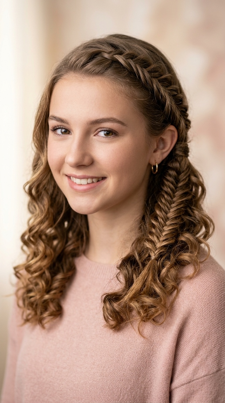 Fishtail Braid Accent with Loose Ringlets