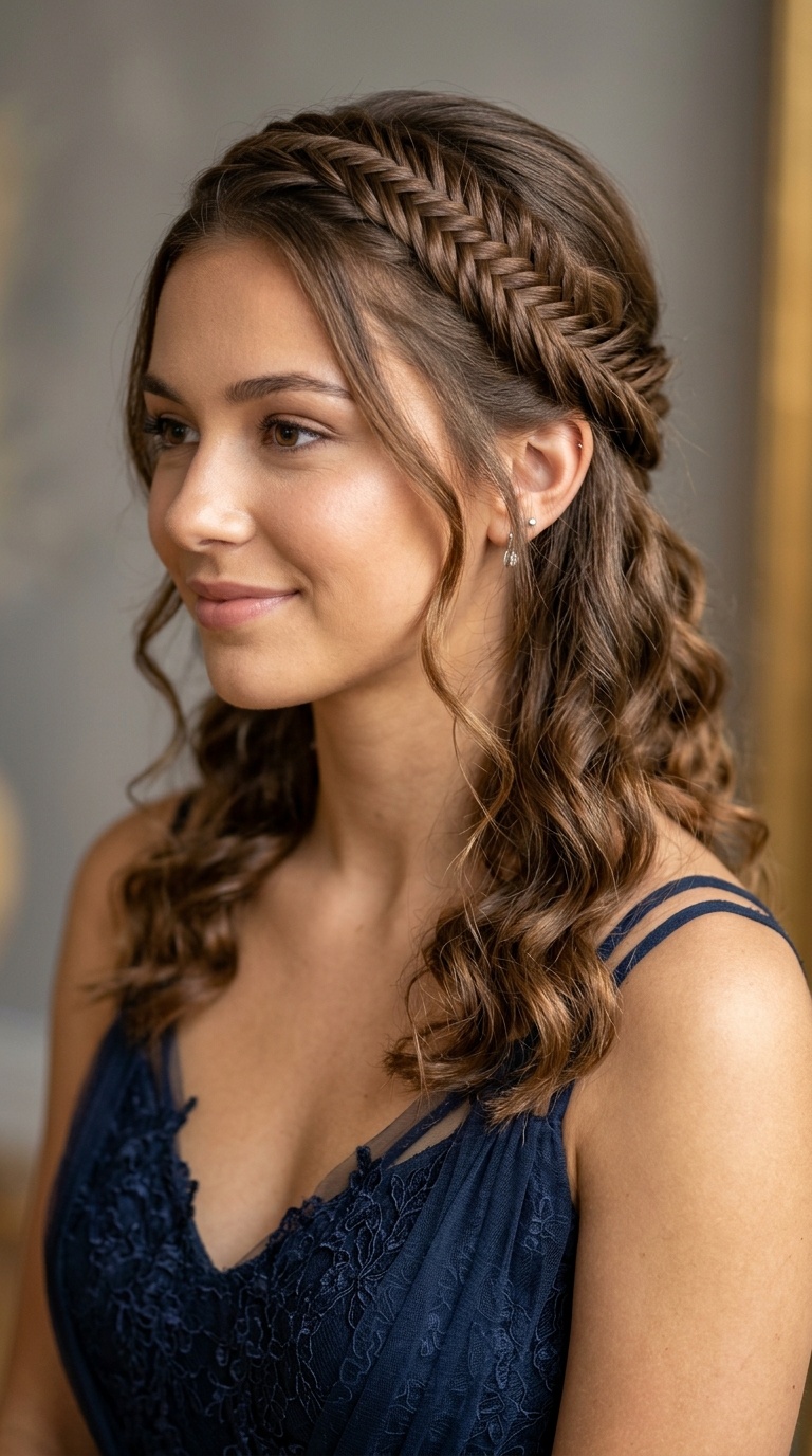 Fishtail Braid Headband with Loose Curls