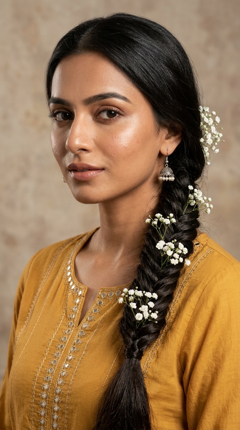 Fishtail Braid with Baby’s Breath