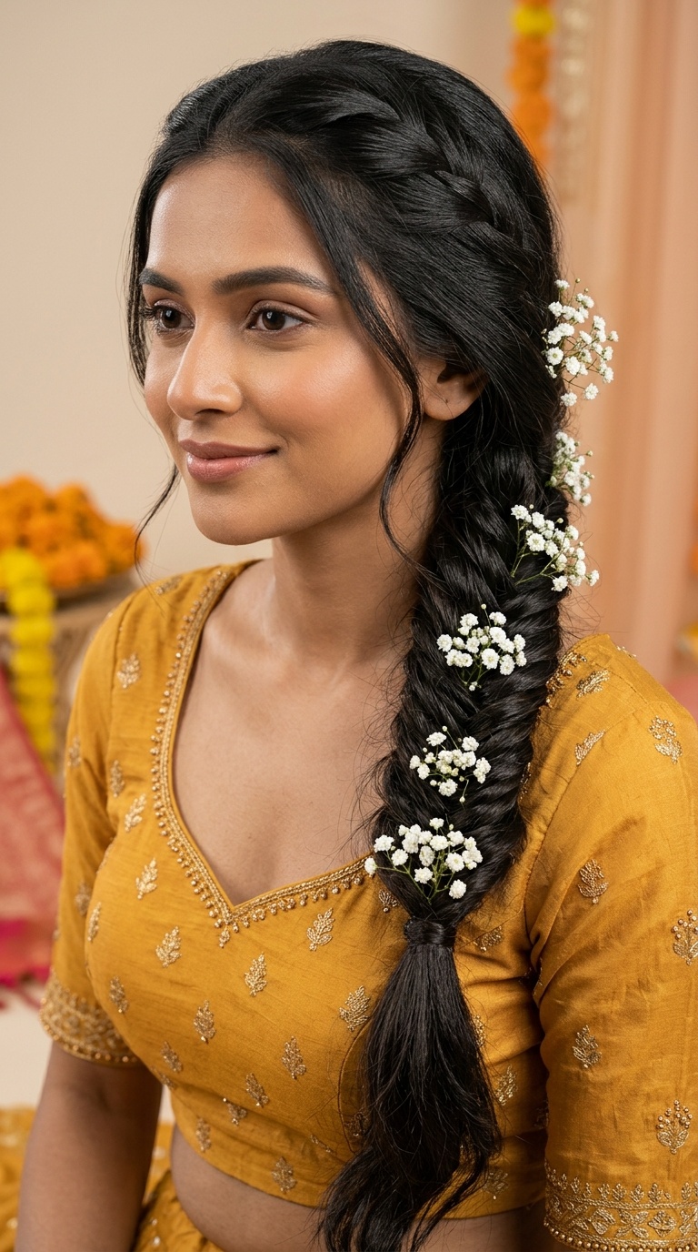 Fishtail Braid with Baby’s Breath